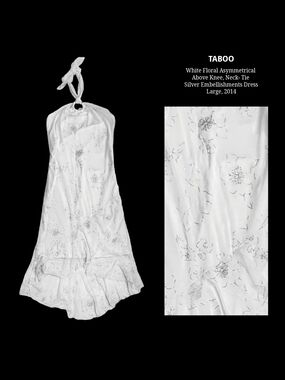 Taboo White Sikver Elegant Floral Asymmetrical Neck-Tie Dress
